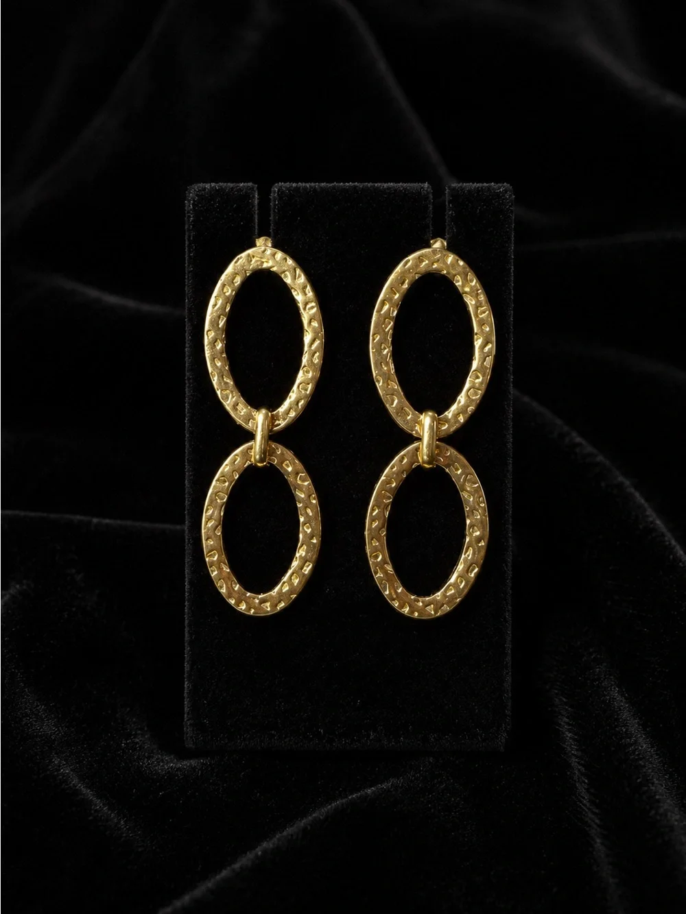 Hammered Gold Double Oval Dangle Earrings